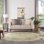Nourison Astra Machine Washable Ivory Green 5'3" x Round Area Rug, Easy Clean, Non Shedding, Bed Room, Living Room, Dining Room, Kitchen (5' Round)