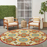 Nourison Aloha Indoor/Outdoor Red/Multi 7'10" x Round Area Rug, Easy Cleaning, Non Shedding, Bed Room, Living Room, Dining Room, Backyard, Deck, Patio, High-traffic Areas (8 Round)