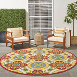 Nourison Aloha Indoor/Outdoor Red/Multi 7'10" x Round Area Rug, Easy Cleaning, Non Shedding, Bed Room, Living Room, Dining Room, Backyard, Deck, Patio, High-traffic Areas (8 Round)