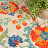 Nourison Aloha Indoor/Outdoor Red Multicolor 5'3" x Round Area -Rug, Easy -Cleaning, Non Shedding, Bed Room, Living Room, Dining Room, Backyard, Deck, Patio (5 Round)