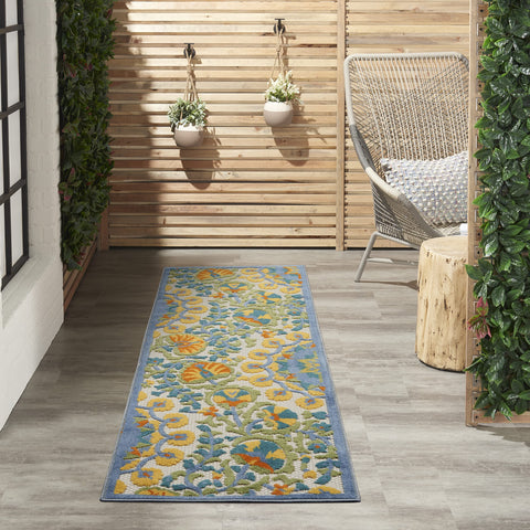 Nourison Aloha Indoor Outdoor Multicolor 2'3" x 8' Area Rug, Floral, Tropical, Easy Cleaning, Non Shedding, Bed Room, Living Room, Deck, Backyard, (8' x Runner)