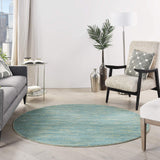 Nourison Essentials 6' x Round Blue Green Fabric Outdoor Area Rug (6' Round)