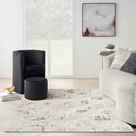 Nourison Glam Geometric Ivory/Multi 3'11" x 5'11" Area -Rug, Easy -Cleaning, Non Shedding, Bed Room, Living Room, Dining Room, Kitchen (4x6)