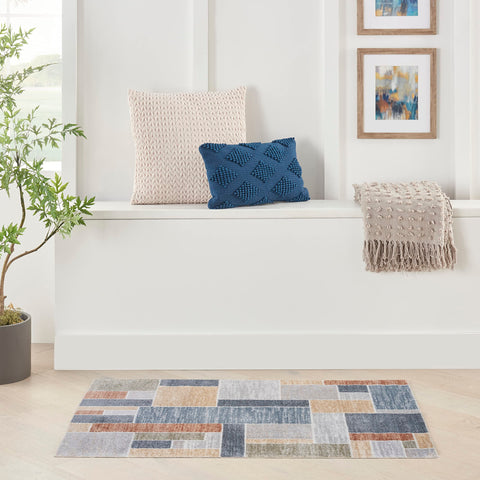 Nourison Astra Machine Washable Geometric Multicolor 4' x 6' Area -Rug, Easy -Cleaning, Non Shedding, Bed Room, Living Room, Dining Room, Kitchen (4x6)
