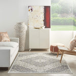 Nourison Elation Floral Ivory Grey 5'3" x 7'3" Area Rug, Easy-Cleaning, Non Shedding, Bed Room, Living Room, Dining Room, Kitchen (5x7)