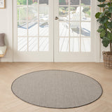 Nourison Courtyard Indoor/Outdoor Ivory/Charcoal 5 x Round Area Rug, Easy Cleaning, Non Shedding, Bed Room, Living Room, Dining Room, Backyard, Deck, Patio (5 Round)