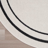 Nourison Essentials Indoor/Outdoor Solid Bordered Ivory/Black 6' x Round Area Rug, Easy Cleaning, Non Shedding, Bed Room, Living Room, Dining Room, Backyard, Deck, Patio (6 Round)