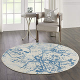 Nourison Jubilant Abstract Ivory/Blue 5'3" x ROUND Area -Rug, Easy -Cleaning, Non Shedding, Bed Room, Living Room, Dining Room, Kitchen (5 Round)
