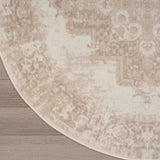Nourison Grafix Ivory Beige 5'3" x Round Area Rug - Easy Clean, Non Shedding, Bed Room, Living Room, Dining Room, Kitchen (5' x Round)