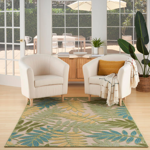Nourison Aloha Floral Indoor/Outdoor Green Multicolor 3'6" x 5'6" Area Rug, Easy Clean, Non Shedding, Bed Room, Living Room, Dining Room, Backyard, Deck, Patio (4x6)