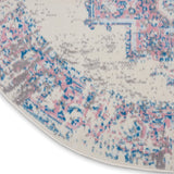 Nourison Grafix Traditional Ivory/Pink 4' x Round Area -Rug, Easy -Cleaning, Non Shedding, Bed Room, Living Room, Dining Room, Kitchen (4 Round)
