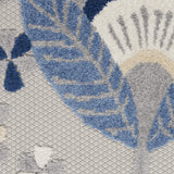 Nourison Aloha Indoor/Outdoor Blue/Grey 5'3" x 7'5" Area Rug, Floral, Contemporary, Easy-Cleaning, Non-Shedding, Bed Room, Living Room, Deck, Backyard, (5' x 7')