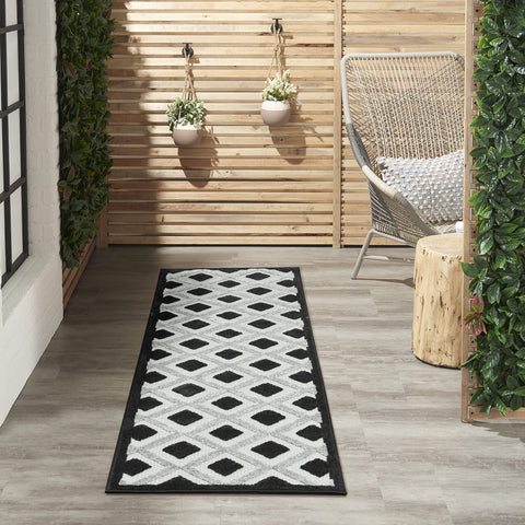 Nourison Aloha Geometric Indoor/Outdoor Black White 2' x 6' Area Rug, (6' Runner)