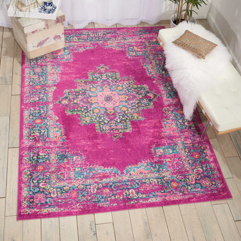 Nourison Passion Fuchsia 3'9" x 5'9" Area Rug, Boho, Traditional, Easy Clean, Non Shedding, Bed Room, Living Room, Hallway, (4' x 6')