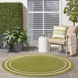 Nourison Essentials 6' x Round Green Ivory Contemporary Indoor/Outdoor Rug
