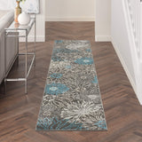Nourison Passion Charcoal/Blue 2'2" x 10' Area Rug, Floral, Farmhouse, Easy Cleaning, Non Shedding, Bed Room, Living Room, Dining Room, Kitchen, (10' Runner)