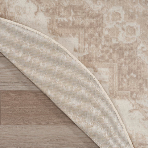 Nourison Grafix Ivory Beige 5'3" x Round Area Rug - Easy Clean, Non Shedding, Bed Room, Living Room, Dining Room, Kitchen (5' x Round)