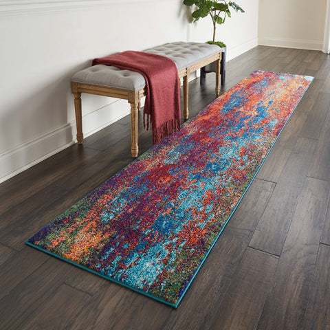 Nourison Celestial Red/Blue Atlantic 2'2" x 10' Area -rug, Contemporary, Abstract, Easy -cleaning, Non Shedding, Bed Room, Living Room, Dining Room, Kitchen, (10' x Runner)
