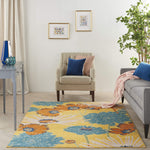 Nourison Allur Yellow Multicolor 4' x 6' Area Rug, Modern, Floral, Bed Room, Living Room, Dining Room, Kitchen, Easy Cleaning, Non Shedding (4x6)
