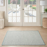 Nourison Courtyard 4' x Square Ivory Aqua Fabric Modern Area Rug (4' Square)