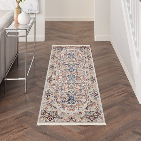 Nourison Geneva Grey Blue Multicolor 2'2" x 7'6" Area Rug, Vintage, French Country, Easy Cleaning, Non Shedding, Bed Room, Living Room, Dining Room, Kitchen, (8' x Runner)