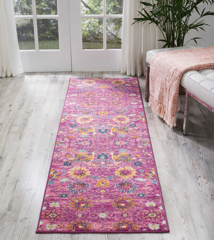 Nourison Passion Fuchsia 2'2" x 7'6" Area Rug, Boho, Moroccan, Bed Room, Living Room, Dining Room, Kitchen, Easy Cleaning, Non Shedding, (8' Runner)