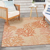 Nourison Garden Oasis Indoor/Outdoor Coral 5' x 7' Area Rug, Easy-Cleaning, Non Shedding, Bed Room, Living Room, Dining Room, Backyard, Deck, Patio (5x7)