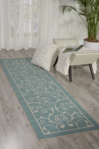 Nourison Home & Garden Indoor/Outdoor Light Blue 2'3" x 8' Area -Rug, Easy -Cleaning, Non Shedding, Bed Room, Living Room, Dining Room, Kitchen (2x8)