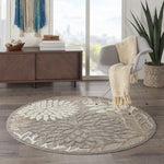 Nourison Aloha Indoor/Outdoor Area Rug 5'3", Natural, Round Tropical Botanical Easy-Cleaning Non Shedding Bed Room Living Room Dining Room Deck Backyard Patio
