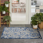 Nourison Aloha Indoor/Outdoor Blue/Grey 3' x 5' Area Rug, Easy Cleaning, Non Shedding, Bed Room, Living Room, Dining Room, Backyard, Deck, Patio (3x5)