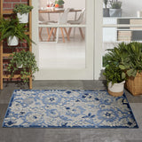 Nourison Aloha Indoor/Outdoor Blue/Grey 3' x 5' Area Rug, Easy Cleaning, Non Shedding, Bed Room, Living Room, Dining Room, Backyard, Deck, Patio (3x5)