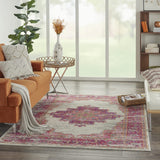 Nourison Passion Ivory/Fuchsia 3'9'' x 5'9'' Area-Rug, Boho, Traditional, Easy-Cleaning, Non Shedding, Bed Room, Living Room, Hallway, (4' x 6')