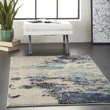 Nourison Celestial Modern Abstract Ivory/Teal Blue 3' x 5' Area Rug, Easy Cleaning, Non Shedding, Bed Room, Living Room, Dining Room, Kitchen (3x5)