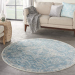 Nourison Tranquil Traditional Light Blue/Ivory 4' x Round Area -Rug, Easy -Cleaning, Non Shedding, Bed Room, Living Room, Dining Room, Kitchen (4 Round)