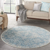 Nourison Tranquil Traditional Lt.Blue/Ivory 5'3" x Round Area -Rug, Easy -Cleaning, Non Shedding, Bed Room, Living Room, Dining Room, Kitchen (5 Round)