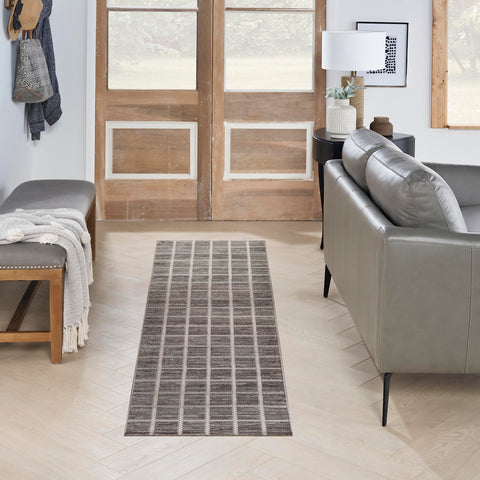 Nourison Serenity Home Contemporary Grey Ivory 2'2" x 7'6 Area -rug, Easy -cleaning, Non Shedding, Bed Room, Living Room, Dining Room, Backyard, Deck, Patio (2x8)