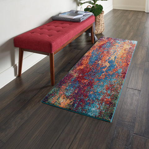 Nourison Celestial Red/Blue Atlantic 2'2" x 3'9" Area Rug, Contemporary, Abstract, Easy Cleaning, Non Shedding, Bed Room, Living Room, Dining Room, Kitchen, (2' x 4')