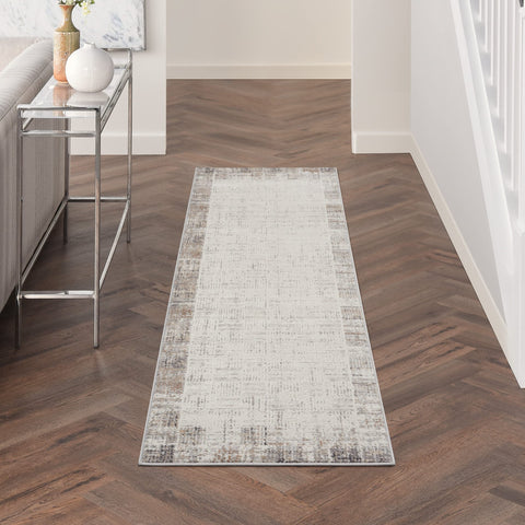 Nourison Elation Abstract Ivory Grey 2'3" x 7'6" Area -Rug, Easy -Cleaning, Non Shedding, Bed Room, Living Room, Dining Room, Kitchen (2x7)