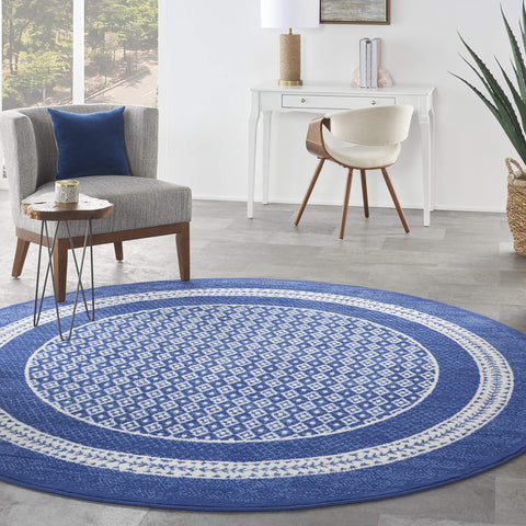 Nourison Whimsicle Geometric Navy 8' x Round Area Rug, Easy Cleaning, Non Shedding, Bed Room, Living Room, Dining Room, Kitchen (8 Round)