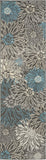 Nourison Passion Charcoal/Blue 2'2" x 7'6" Area Rug, Floral, Farmhouse, Easy Cleaning, Non Shedding, Bed Room, Living Room, Dining Room, Kitchen, (8' Runner)