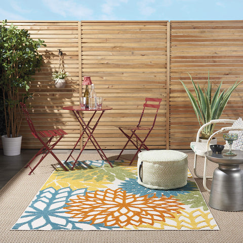 Nourison Aloha Indoor/Outdoor Floral Turquoise Multicolor 3'6" x 5'6" Area Rug, (4' x 6')