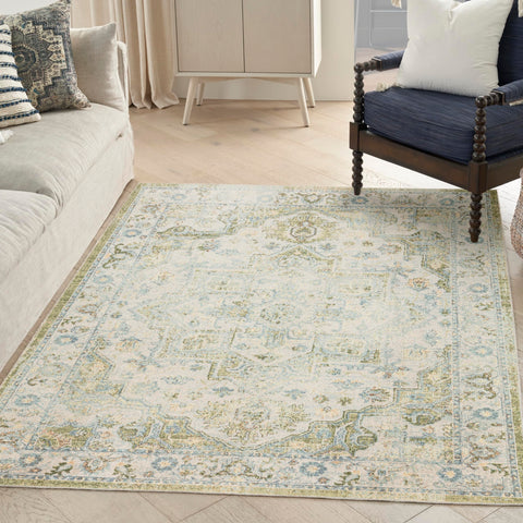 Nourison Astra Machine Washable Center Medallion Blue Green Area Rug (5' x 7')