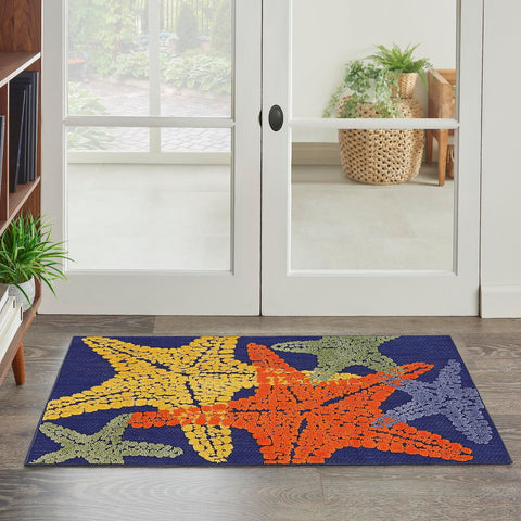 Nourison Aloha Indoor/Outdoor Blue Multicolor 2'8" x 4' Area Rug, Easy Cleaning, Non Shedding, Bed Room, Living Room, Dining Room, Backyard, Deck, Patio (3x4)