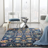 Nourison Passion Navy 3'9" x 5'9" Area Rug, Boho, Moroccan, Bed Room, Living Room, Dining Room, Kitchen, Easy Cleaning, Non Shedding, (4' x 6')