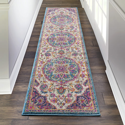 Nourison Passion Ivory/Multi 2'2" x 10' Area -Rug, Farmhouse, Transitional, Bed Room, Living Room, Dining Room, Kitchen, Easy -Cleaning, Non Shedding, (10' Runner)