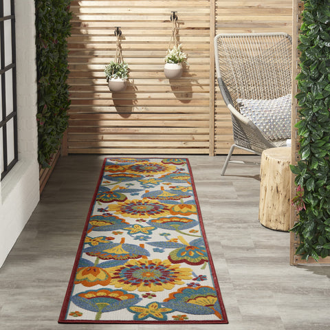 Nourison Aloha Indoor/Outdoor Multicolor 2'3" x 10' Area Rug, Floral, Contemporary, Easy Cleaning, Non Shedding, Bed Room, Living Room, Deck, Backyard, (10' x Runner)