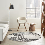 Nourison Aloha 48" Round Fabric Indoor/Outdoor Rug in Black/White Finish