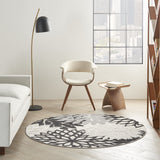 Nourison Aloha 48" Round Fabric Indoor/Outdoor Rug in Black/White Finish