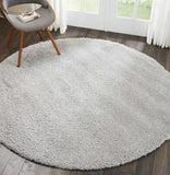 Nourison Malibu Shag Solid Silver Grey 4' x ROUND Area Rug, Easy -Cleaning, Non Shedding, Bed Room, Living Room, Dining Room, Kitchen (4 Round)