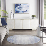 Nourison Whimsicle Tribal Ivory Blue 5' x Round Area Rug, Easy Cleaning, Non Shedding, Bed Room, Living Room, Dining Room, Kitchen (5 Round)